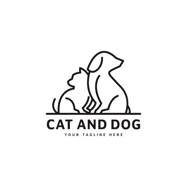 Logotipo de modelo de arte de linha de gato e cachorro com ilustração vetorial de estilo monoline minimalista 4