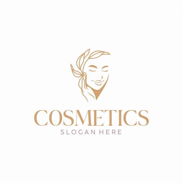 Vetor logotipo de modelo de cosméticos com rosto de mulher