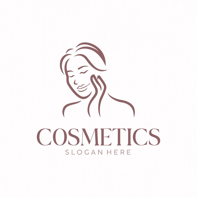 Vetor logotipo de modelo de cosméticos com rosto de mulher