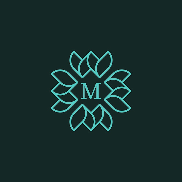 Vetor logotipo de moldura ornamental floral com a letra inicial m.