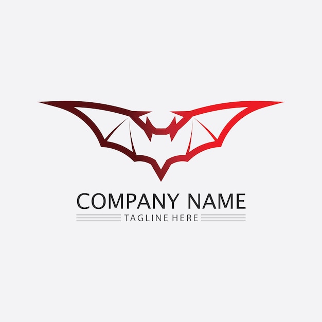Logotipo de morcego animal e asas vetoriais preto halloween vampiro ilustração gótica design ícone de morcego