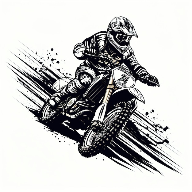 Logotipo de motocross preto branco vetorial corrida de motocicleta detalhada rápida