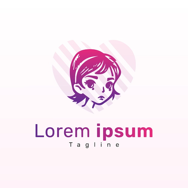 Logotipo de mulher gradiente rosa com cabelo Mão desenhando conceito de logotipo de rosto de menina