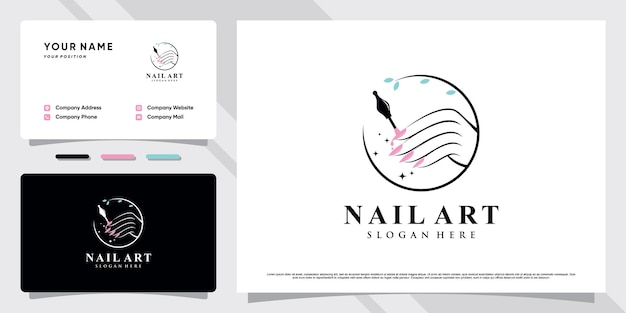 Logotipo de nail art com elemento criativo e design de cartão de visita vetor premium