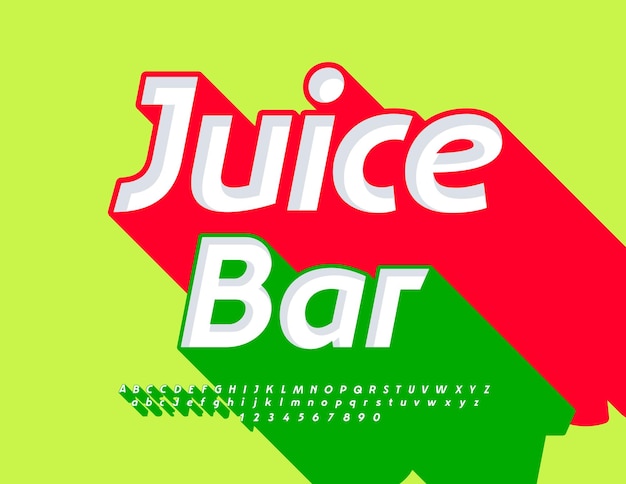 Logotipo de negócio vetorial juice bar conjunto de letras e números criativos do alfabeto font com sombra
