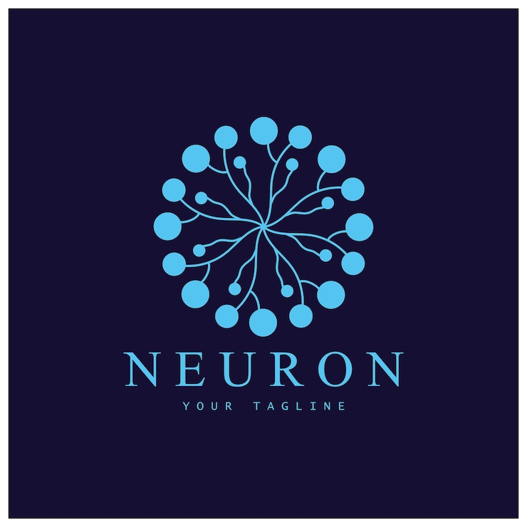 Vetor logotipo de neurônio ou logotipo de célula nervosa projeto de molécula logotipo de ilustração padrão ícone com conceito vetorial
