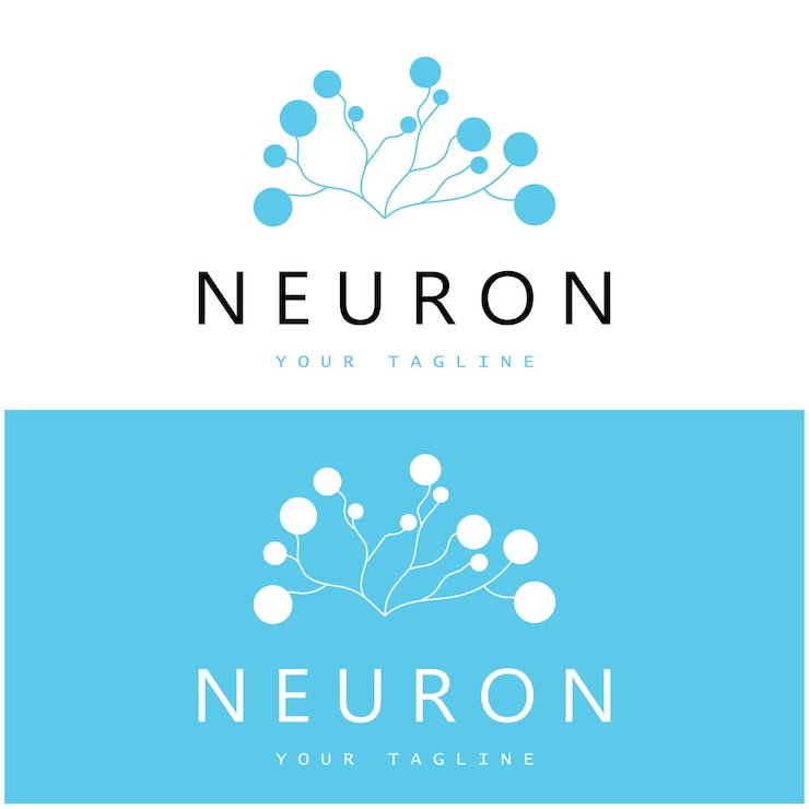 Vetor logotipo de neurônio ou logotipo de célula nervosa projeto de molécula logotipo de ilustração padrão ícone com conceito vetorial