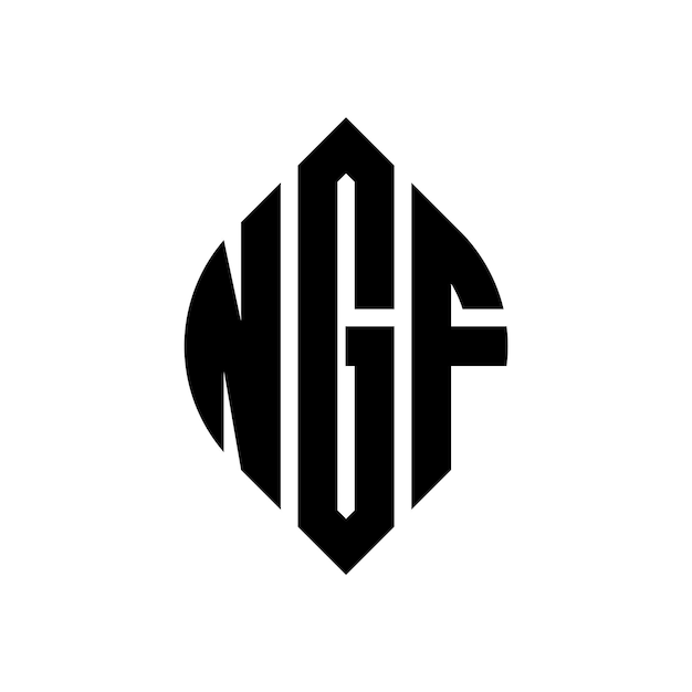 Vetor logotipo de ngf com letras elípticas em forma de círculo e elipse: as três iniciais formam um logotipo em círculo: ngf, emblem, monograma, abstracto, carta, marca, vector.