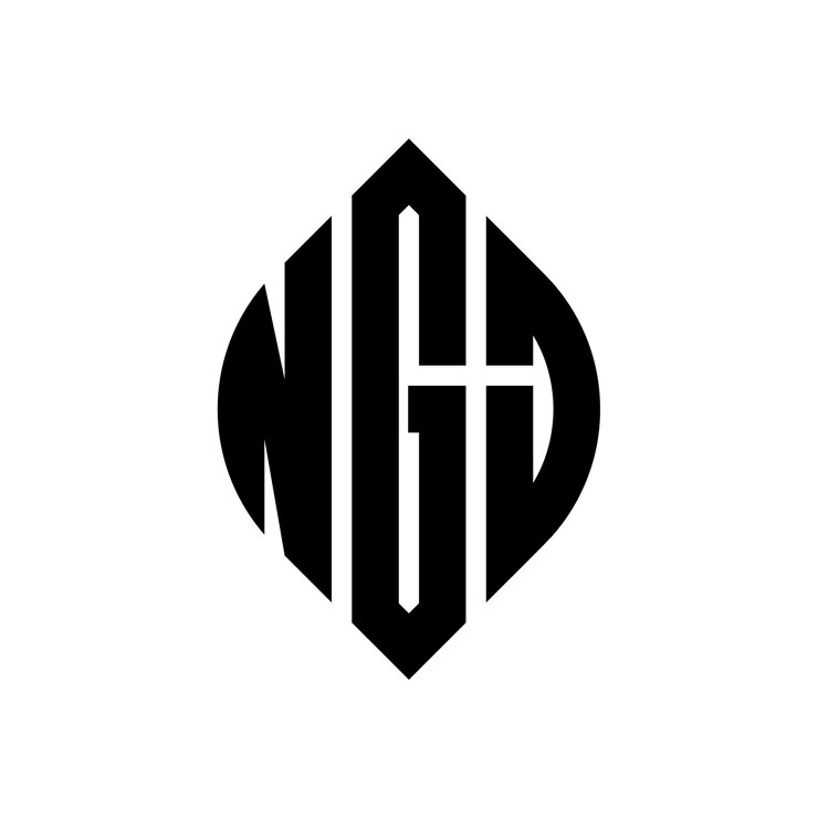 Vetor logotipo de ngj com letras elípticas em forma de círculo e elipse ngj com letra elíptica em estilo tipográfico as três iniciais formam um logotipo em círculo ngj emblema de círculo monograma abstrato letra marca vector