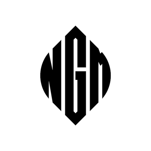 Logotipo de ngm em forma de círculo e elipse ngm letras elípticas com estilo tipográfico as três iniciais formam um logotipo em círculo ngm emblema de círculo monograma abstrato letra marca vetor