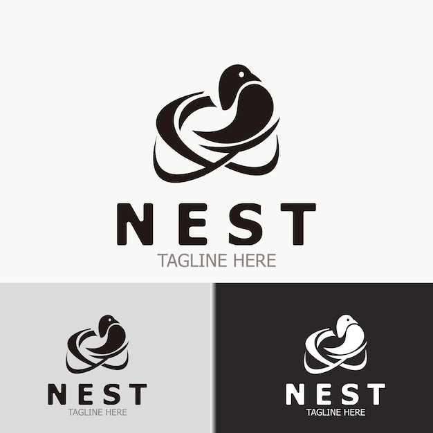 Logotipo de ninho de pássaro habitat natural de raízes e folhas vetor de modelo isolado de casa de pássaros