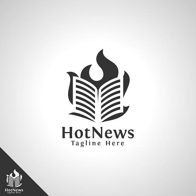 Logotipo de notícias quentes com conceito de jornal em chamas