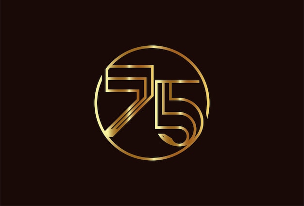 Logotipo de ouro abstrato número 75, estilo de linha de monograma número 75 dentro do círculo