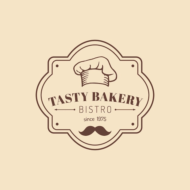 Logotipo de padaria saborosa vintage ícone de pastelaria hipster sinal de biscoito cartaz tipográfico do deserto etiqueta de tampa de cozinheiro vetorial emblema de biscoito doce retrô