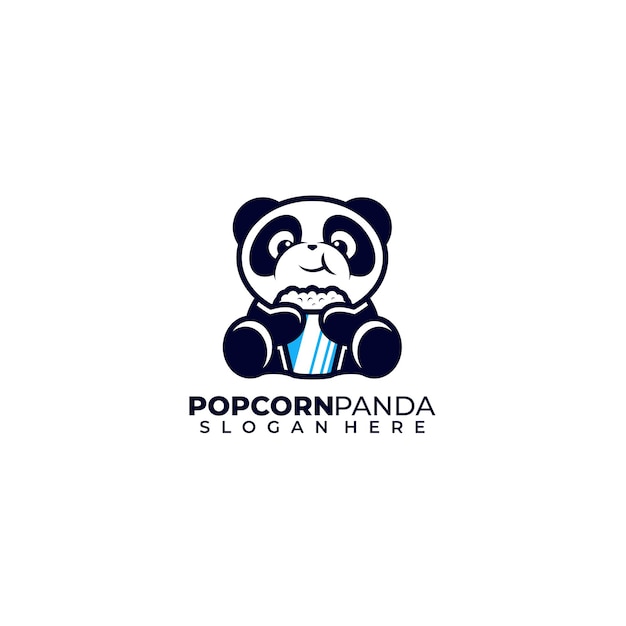 Logotipo de panda fofo com ilustração de design de pipoca