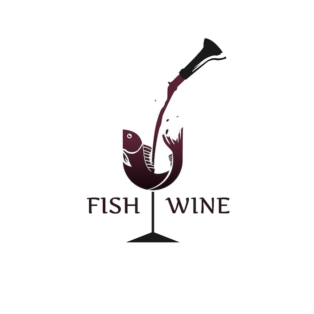 Vetor logotipo de peixe e vinho