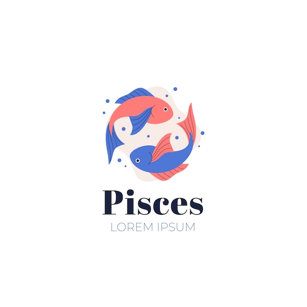 Logotipo de peixes de design plano desenhado à mão