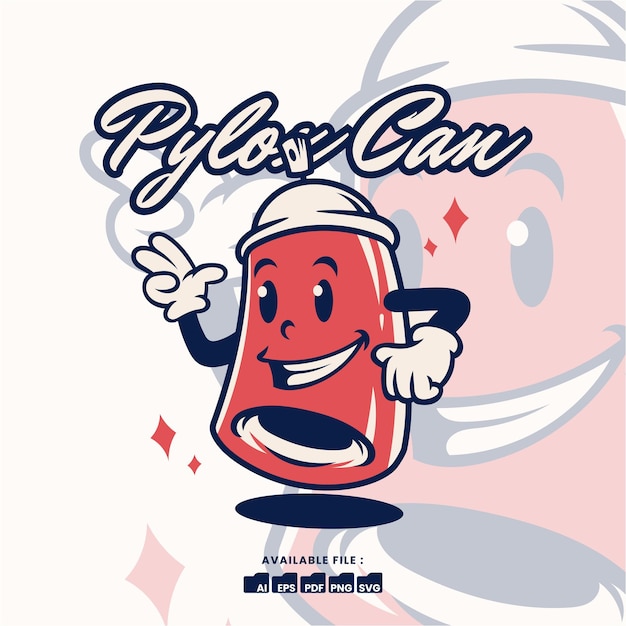 Logotipo de personagem de mascote retrô vintage uma lata de pylox