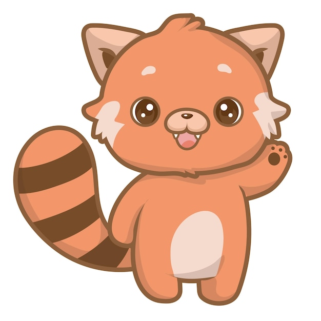 Logotipo de personagem fofo red panda hello expression flat cartoon style