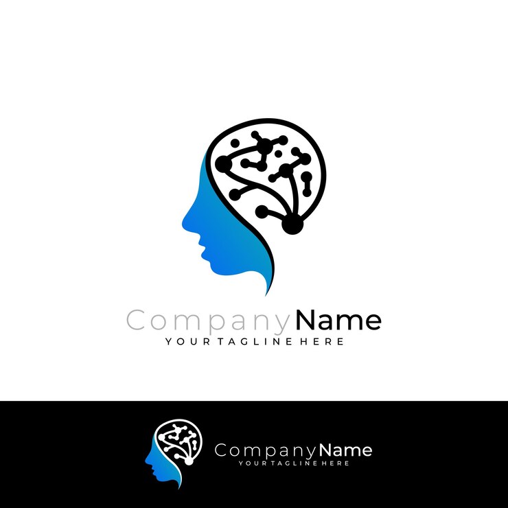 Vetor logotipo de pessoas de cabeça com tecnologia de design cerebral ícones inteligentes
