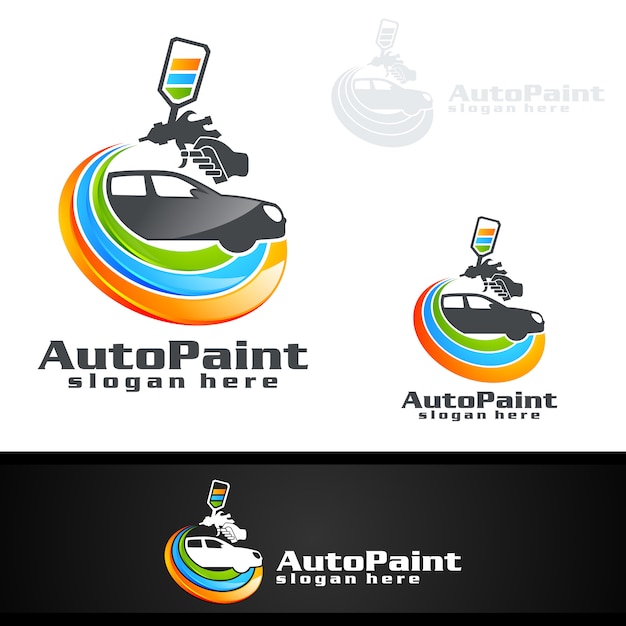Logotipo de pintura de carro com pistola e conceito de carro esporte