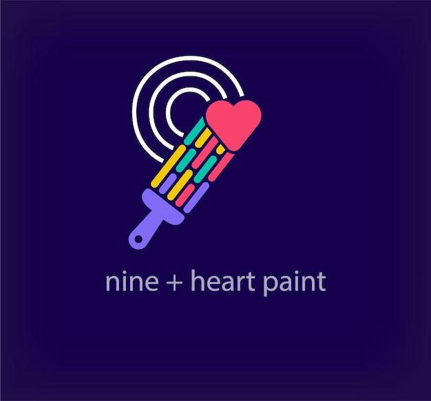 Vetor logotipo de pintura de coração criativa número 9 transições de cores únicas letra linear única um número de coloração