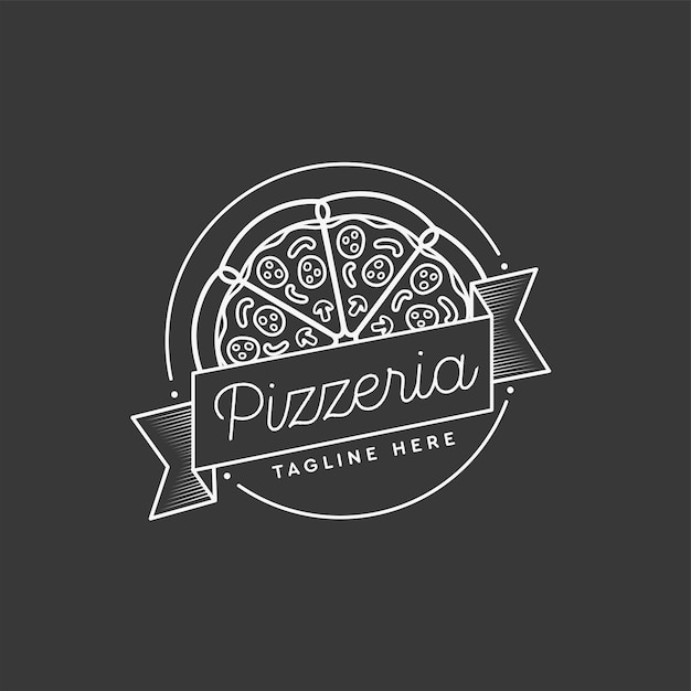 Logotipo de pizza de pizzaria retrô desenhado à mão na lousa preta