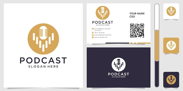 Logotipo de podcast com vetor premium de design de cartão de visita