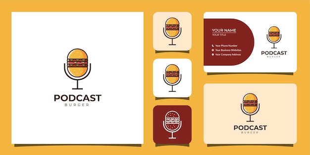 Logotipo de podcast e hambúrguer com modelo de cartão de visita