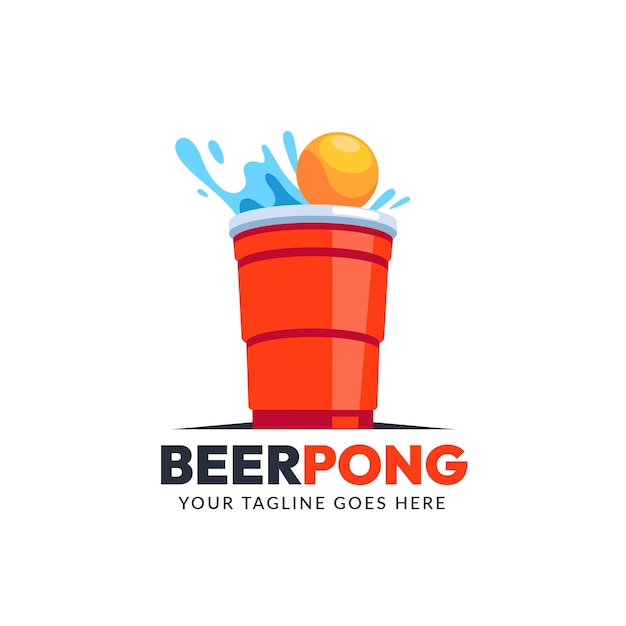 Vetor logotipo de pong de cerveja de design plano