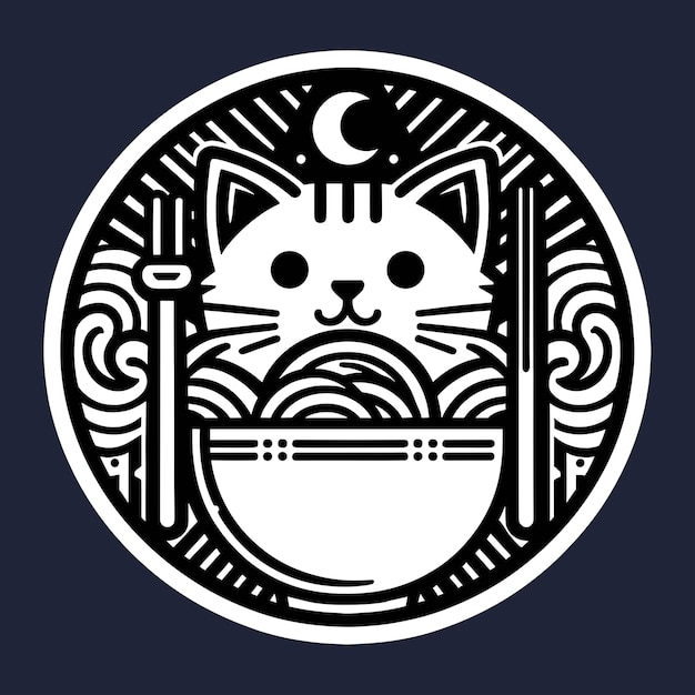 Vetor logotipo de ramen de gato com cor clássica moderno e clássico