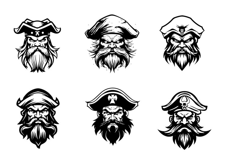 Logotipo de retrato de pirata esboço abstrato desenhado à mão
