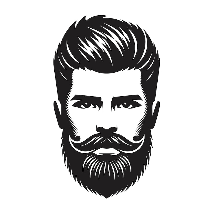Vetor logotipo de rosto de barba monocromático de sabedoria com bigode
