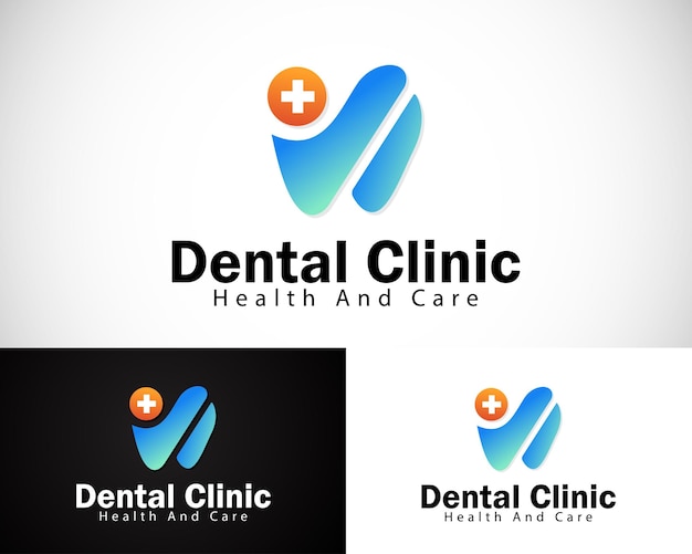 Vetor logotipo de saúde dentária conceito de design criativo mais clínica médica