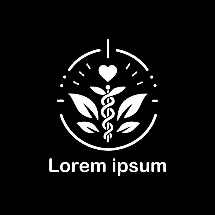 Vetor logotipo de saúde e bem-estar com coração e folhas de caduceus
