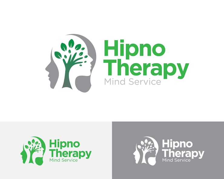 Vetor logotipo de saúde mental com mão e figura de árvore na mente