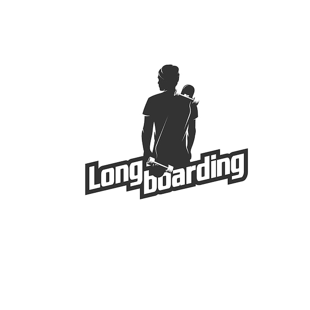 Logotipo de silhueta de homem de longboard