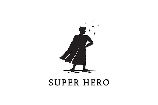 Logotipo de silhueta de super-herói na capa em vista traseira com decoração de estrelas