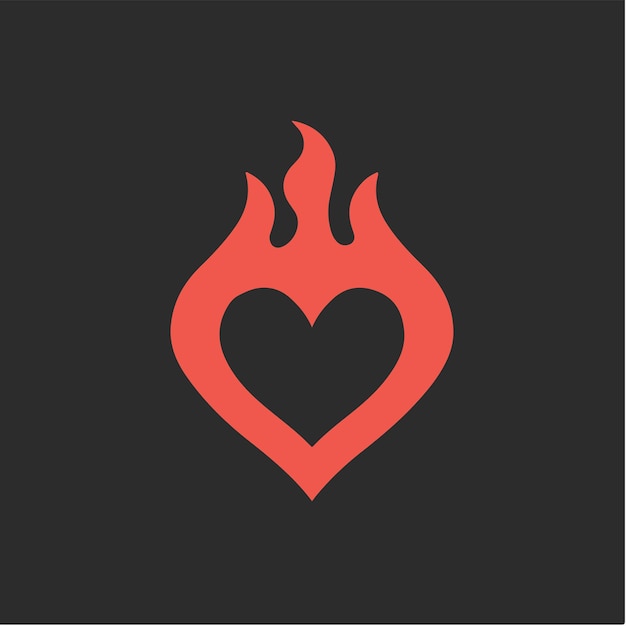 Logotipo de símbolo de coração de amor flamejante vermelho sobre fundo preto tribal decal stencil tattoo vector design
