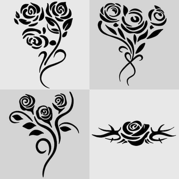 logotipo de tatuagem de flor de rosa negra