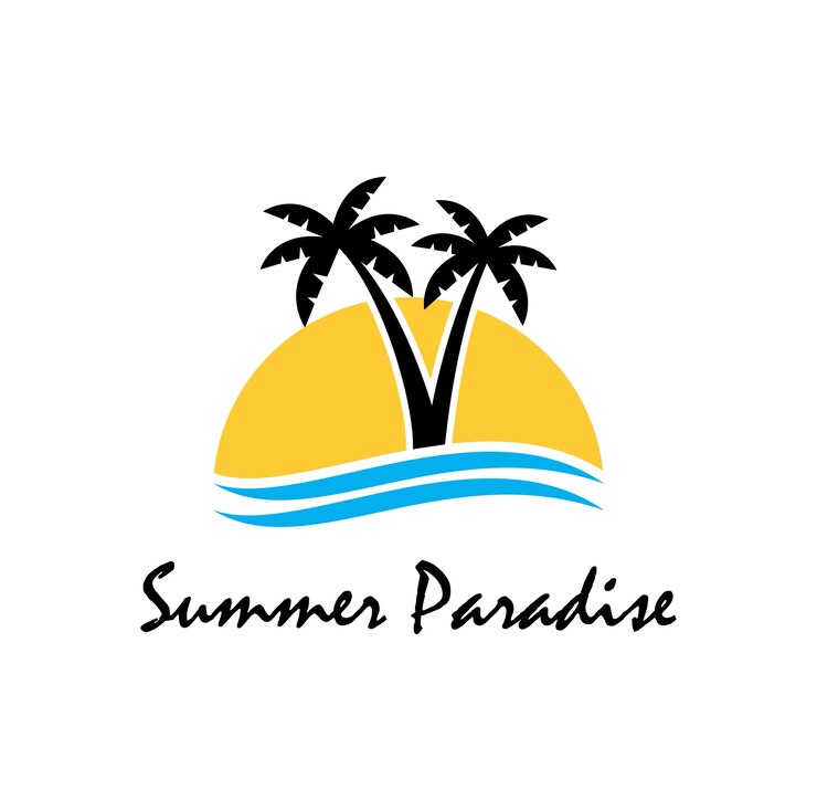 Logotipo de tema de praia e verão com modelo de design de palma três