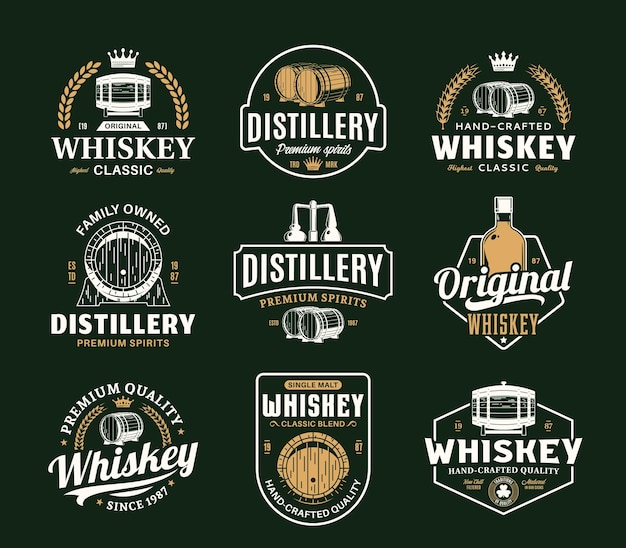 Logotipo de uísque vintage branco e dourado de vetor