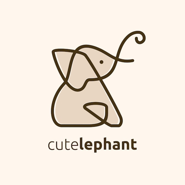 Logotipo de vetor de elefante fofo de uma linha