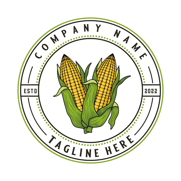 Vetor logotipo de vetor de fazenda de milho. conceito de milho desenhado à mão para cultivo de milho ou negócios