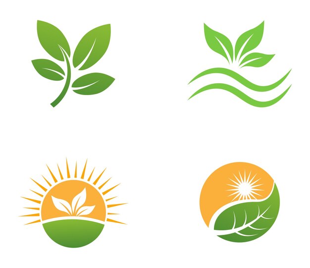Vetor logotipo de vetor de folha de árvore verde com conjunto de logotipo de tema de natureza verde crescer eco design de logotipo puro