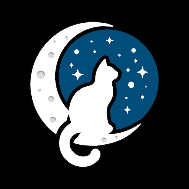 Logotipo de vetor de gato na lua e design de camiseta