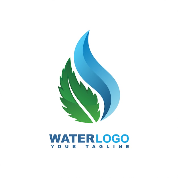 Logotipo de vetor de gota de água com folha verde e mão