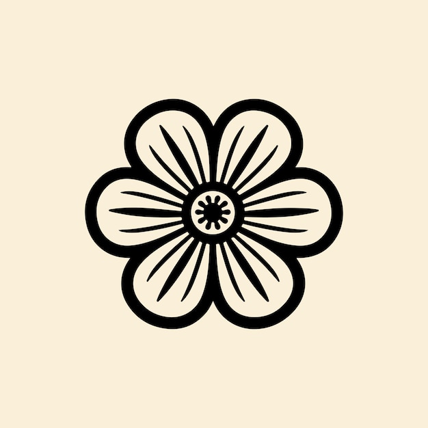 Logotipo de vetor de ícone de flor preto e branco