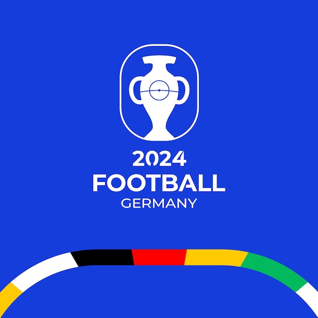 Logotipo de vetor do campeonato de futebol 2024. futebol ou futebol alemanha 2024 logotipo emblema em fundo azul não oficial com linhas coloridas da bandeira do país. logotipo do esporte futebol com o troféu da copa.