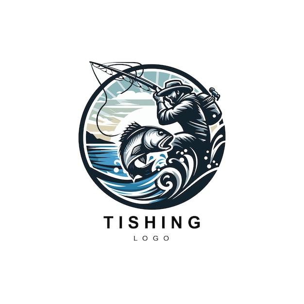 Vetor logotipo de vetor livre um homem pescando um peixe com uma haste de pesca
